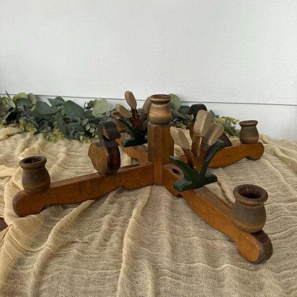 Wood Candlestick Holder Centerpiece Woodland Duck + Cattails cabin rustic table - Picture 9 of 9